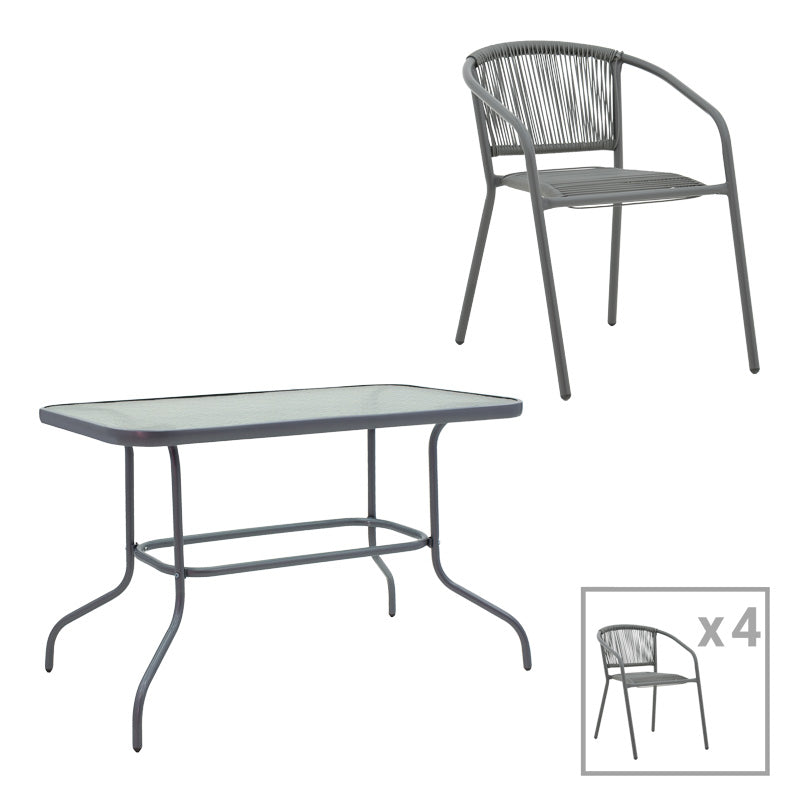Set Mobilă de Luat Masa cu Funcție Modulară Valor-Lindaria, Metal și Sticlă, Gri, 110x60x70 cm