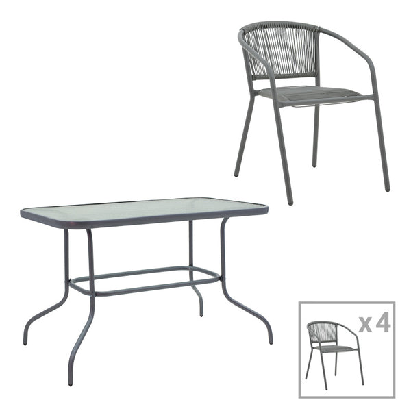 Set Mobilă de Luat Masa cu Funcție Modulară Valor-Lindaria, Metal și Sticlă, Gri, 110x60x70 cm