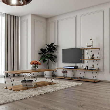 Set Mobila Sufragerie Basak, Alb - Stejar - Gri, 150x93x30 cm, 120x30x50 cm