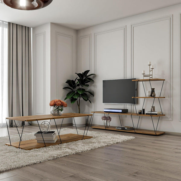 Set Mobila Sufragerie Basak, Alb - Stejar - Gri, 150x93x30 cm, 120x30x50 cm