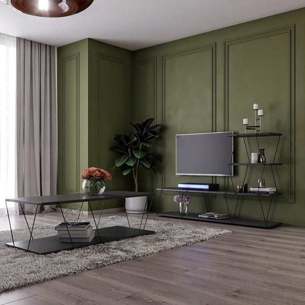 Set Mobila Sufragerie Basak, Alb - Stejar - Gri, 150x93x30 cm, 120x30x50 cm