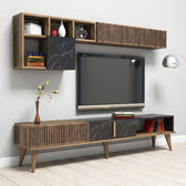 Set Mobila Sufragerie Milan - Walnut, Black, Nuc, 180x40x35 cm