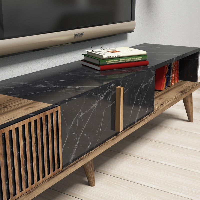 Set Mobila Sufragerie Milan - Walnut, Black, Nuc, 180x40x35 cm