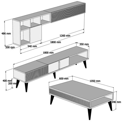 Set Mobila Sufragerie Milan - Walnut, Black, Nuc, 180x40x35 cm