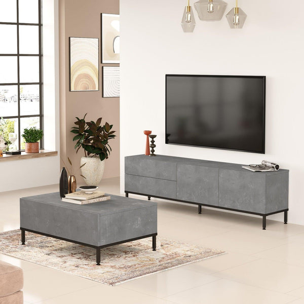 Set Mobila Sufragerie Oslo, Gri, 2 piese, Comoda Tv - Masuta de Cafea, 60x90x10 cm