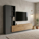 Set mobila sufragerie Tilveo, Stejar-Antracit, 230x42x180 cm