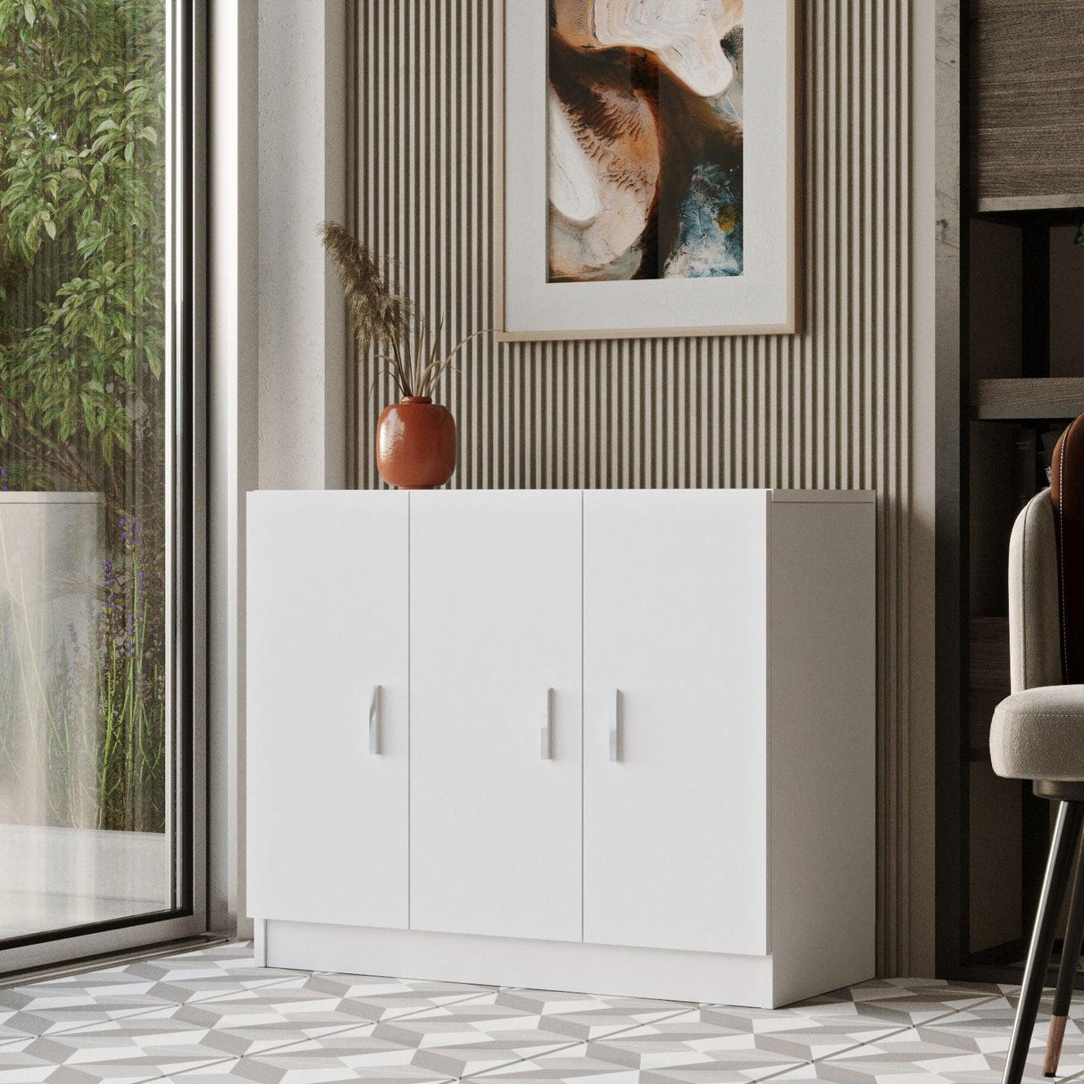 Set mobilier de birou Linta XL, 5 piese, Birou - Biblioteca - Consola - Masa - Rollbox, 140x60x74 cm - Alb