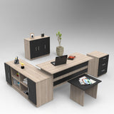 Set mobilier de birou Linta XL, 5 piese, Birou - Biblioteca - Consola - Masa - Rollbox, 140x60x74 cm - Bej