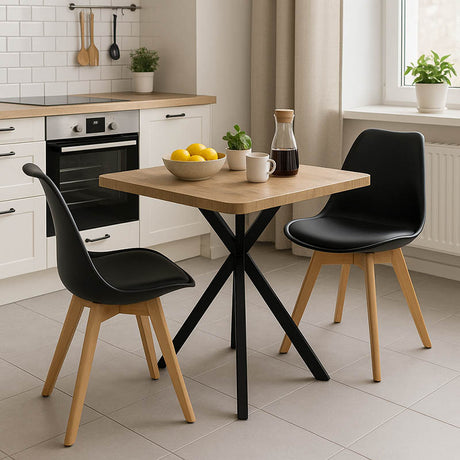 Set Mobilier de Dining cu Scaune Gaston, cu Masă Prestone, Lemn, Negru, 70x70x75 cm
