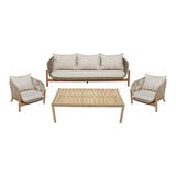 Set mobilier de exterior cu măsuță și canapele Verilan, lemn masiv de acacia și șnur, perne bej, variate, 214x77x70 cm