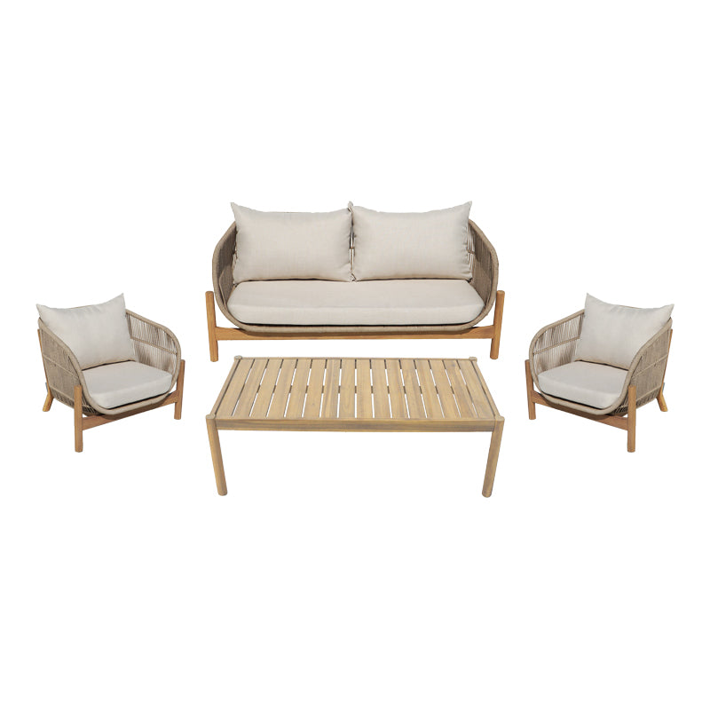Set mobilier de exterior cu perne bej Lemanda, lemn masiv de salcâm și funie, generoase, 146x75x74 cm