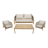 Set mobilier de exterior cu perne bej Lemanda, lemn masiv de salcâm și funie, generoase