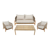 Set mobilier de exterior cu perne bej Lemanda, lemn masiv de salcâm și funie, generoase
