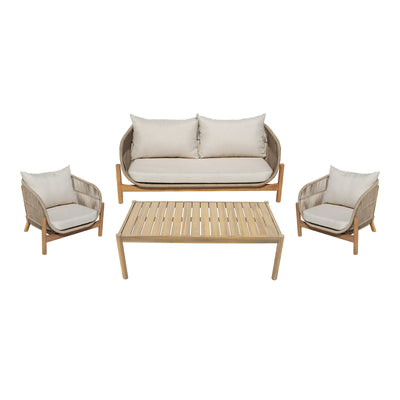 Set mobilier de exterior cu perne bej Lemanda, lemn masiv de salcâm și funie, generoase