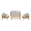 Set mobilier de exterior cu pernute, Malibu II, lemn de acacia cu sfoară, natural, pentru relaxare în grădină, ajustabile