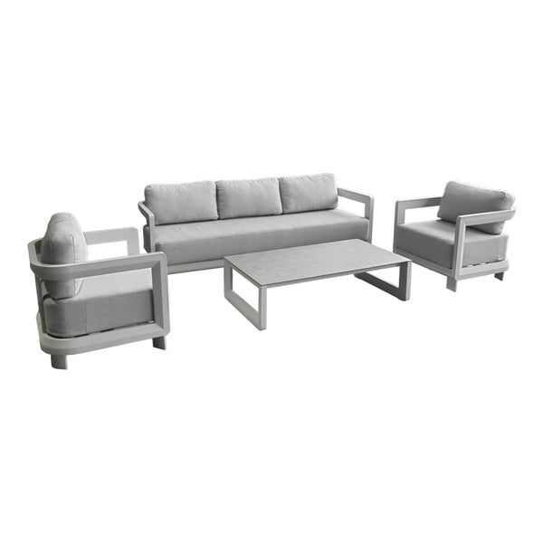 Set mobilier de exterior Jenora, aluminiu și țesătură, bej cu accente, gri deschis, 212x72x64 cm