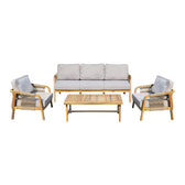 Set mobilier de exterior Malibu III, cu funcție relaxare, Lemn de acacia și frânghie, generoase, Include perne bej