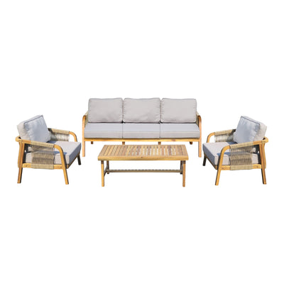 Set mobilier de exterior Malibu III, cu funcție relaxare, Lemn de acacia și frânghie, generoase, Include perne bej