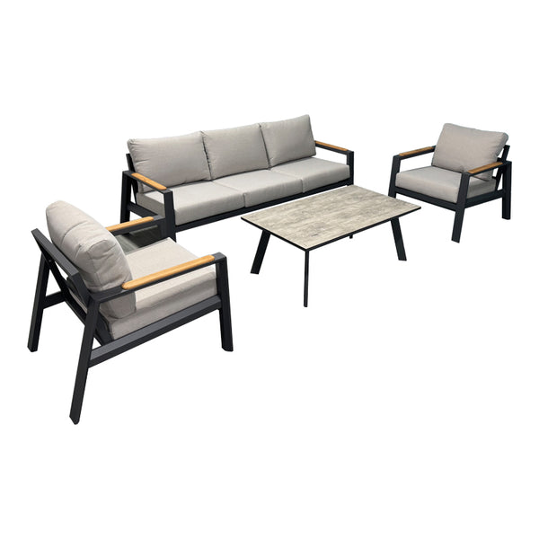 Set mobilier de grădină Aeria, aluminiu/teak, 4 piese, gri antracit, 201x89x74 cm