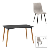Masa Cu Scaune Set mobilier de masă Natali-Noor, lemn, negru-gri, picioare naturale, 120x80x76 cm