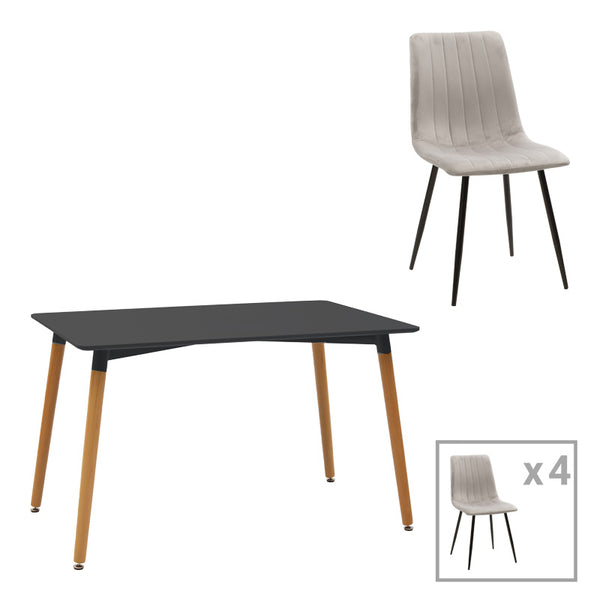 Set mobilier de masă Natali-Noor, lemn, negru-gri, picioare naturale, 120x80x76 cm
