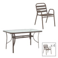 Set mobilier de sufragerie cu masă și scaune, Sussie-Ensure, Metal și sticlă, 120x70x70 cm, Maro