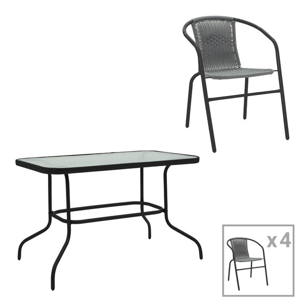 Set mobilier dining cu funcție extensibilă Valor-Obbi, Metal/Glas, Negru - Gri, 110x60x70 cm