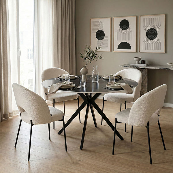 Set Mobilier Dining cu Scaune albe Masebo și Masă neagră Orbital, Metal/Plastic, 120x76 cm