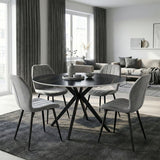 Set Mobilier Dining cu Scaune Gri Jelour și Masă Rotundă Neagră Orbital, Metal și Lemn, D120x H76, Set 5 Piese, 120x120x76 cm
