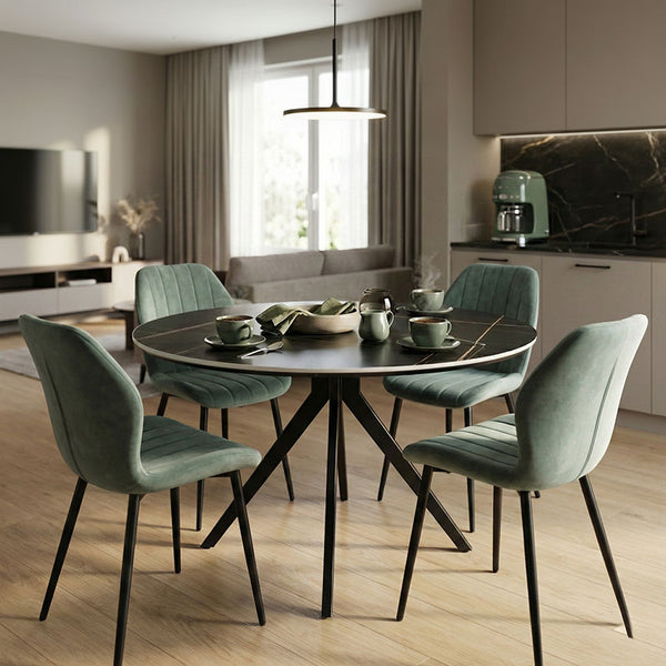 Set Mobilier Dining cu Scaune Jelour Fistic și Masă Neagră Orbital, Lemn/Metal, Masă, Set 5 Piese, 120x76 cm
