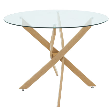 Set Mobilier Dining cu Scaune Noor Cypress și Masă Antoro cu Blat din Sticlă, Metal și Sticlă, Masă, Set 5 Piese, D100x75 cm