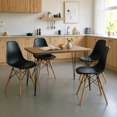 Masa Cu Scaune Set mobilier dining Julita, lemn/oțel, masă 120x60x73 cm, 4 scaune negre