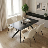 Masa Cu Scaune Set Mobilier Dining Renish cu Scaune Albe și Masă Ezali Neagră, Lemn/Metal, 140x80x75 cm, 5 piese