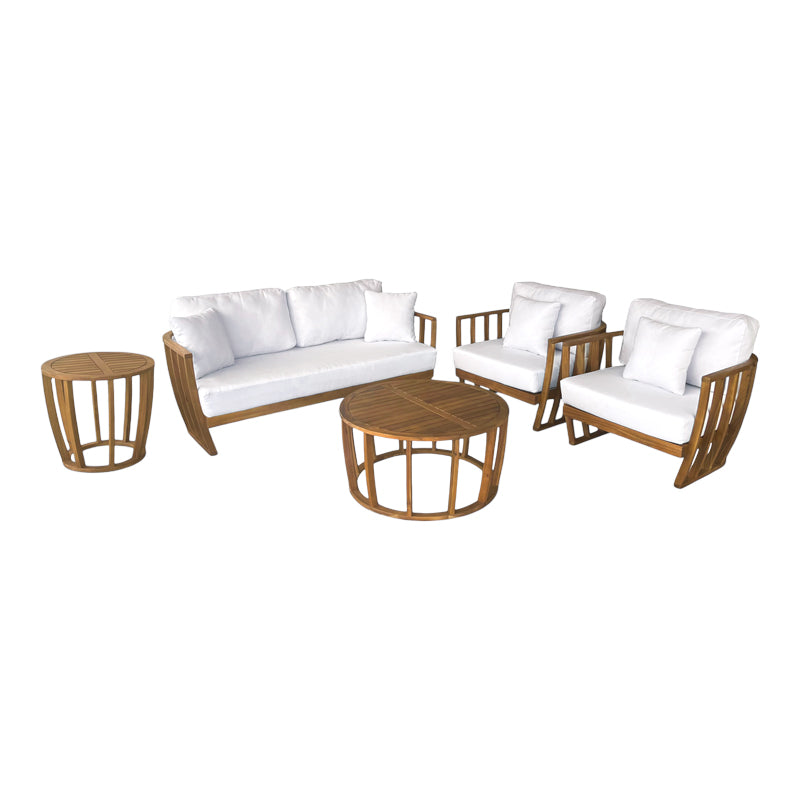 Set mobilier exterior cu funcție Eron II, lemn de acacia, cu detalii din frânghie, generoase, include perne, bej, 163x80x59 cm
