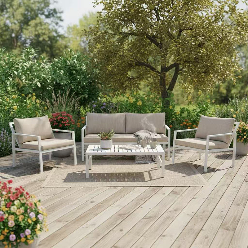 Set Mobilier Grădină cu Perne, Gardenly, Lounge, Aluminium & Bej, Set 4 Piese, 141x69x72 cm