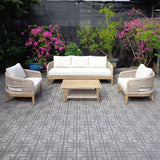 Set mobilier grădină cu tapițerie, Riviera, lemn de acacia și țesătură bej, 4 piese