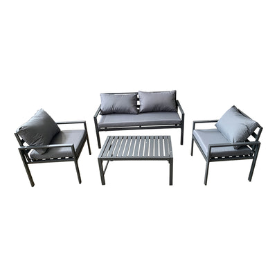 Set mobilier grădină Gardenly, aluminiu, cu perne gri, 4 piese, rezistent