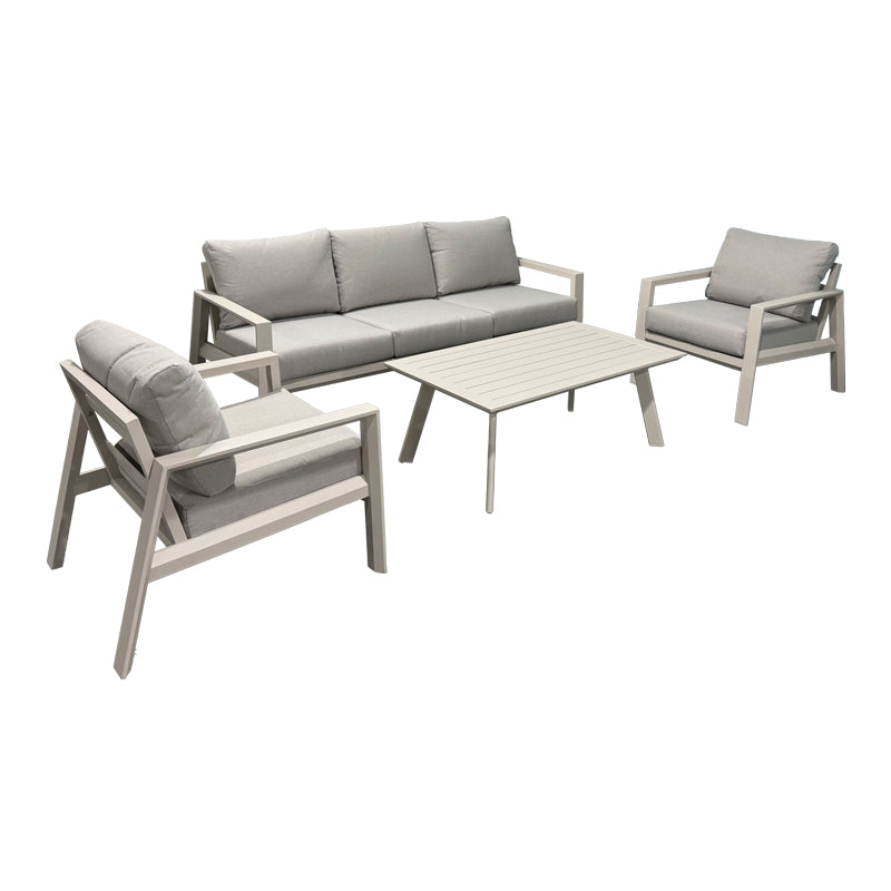 Set mobilier grădină Kallisto 4 piese, aluminiu, tapițerie, bej și gri, 201x89x74 cm