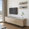 comoda TV Set mobilier living cu finisaj marmura bej Kasia, Lemn, 180x35x48 cm