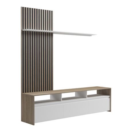 Set mobilier living cu functie de depozitare Delfina, Lemn, Sonoma și Alb, 190x40x199 cm