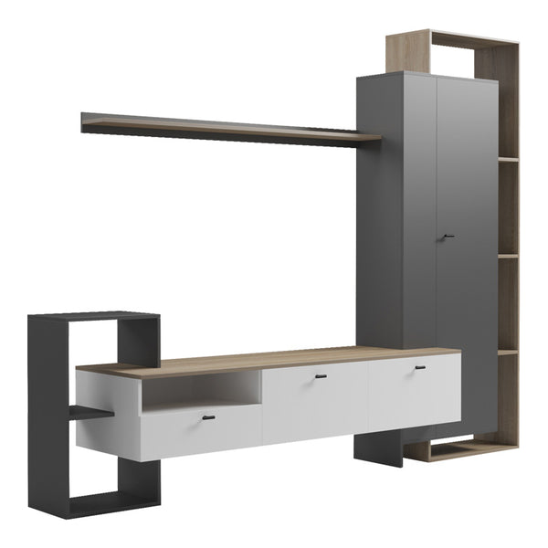 Set mobilier living cu functie de depozitare Ferefia, Alb, 240x45x189 cm