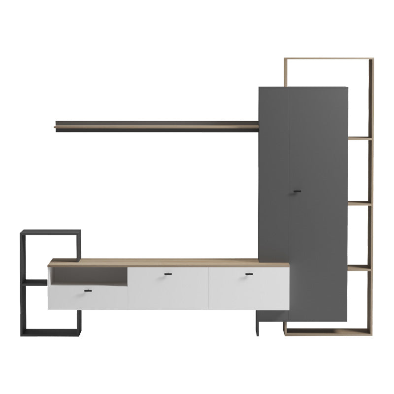 Set mobilier living cu functie de depozitare Ferefia, Alb, 240x45x189 cm