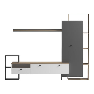 Set mobilier living cu functie de depozitare Ferefia, Alb, 240x45x189 cm, detaliu produs