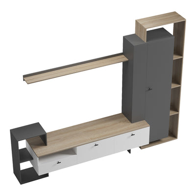 Set mobilier living cu functie de depozitare Ferefia, Alb, 240x45x189 cm, foto produs