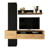 Set mobilier living cu functie de depozitare Wendy, Lemn/metal, Stejar, 195x37x219 cm