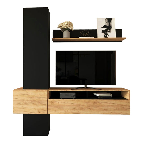 Set mobilier living cu functie de depozitare Wendy, Lemn/metal, Stejar, 195x37x219 cm