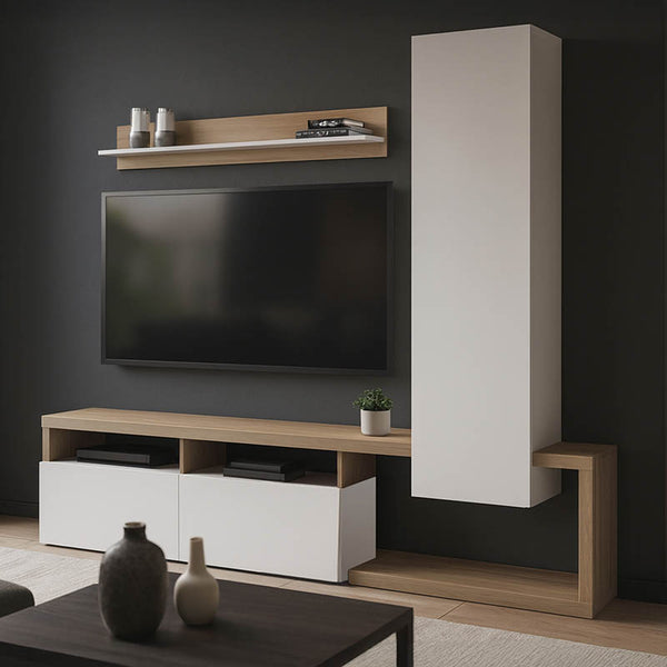 Set mobilier living cu rafturi Leganto, Pal, Alb, 220x35x197 cm