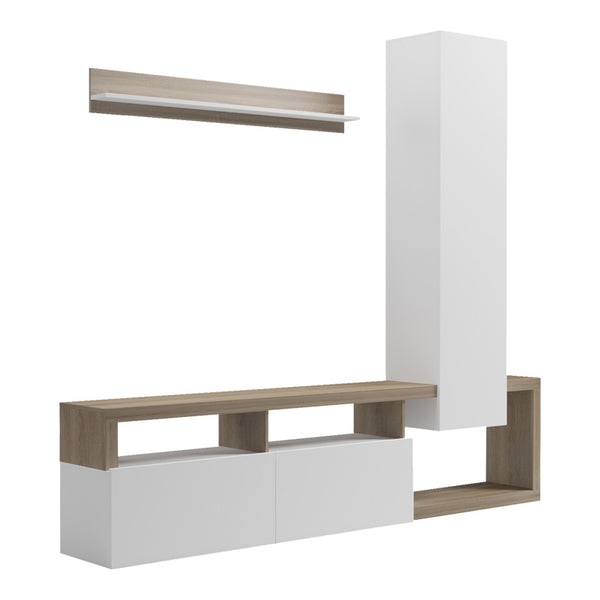 Set mobilier living cu rafturi Leganto, Pal, Alb, 220x35x197 cm