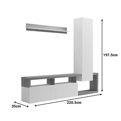 Set mobilier living cu rafturi Leganto, Pal, Alb, 220x35x197 cm, foto produs 7