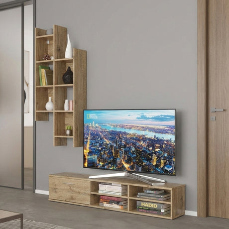 Set mobilier living cu rafturi Sarona, Lemn, stejar, 150x35x160 cm
